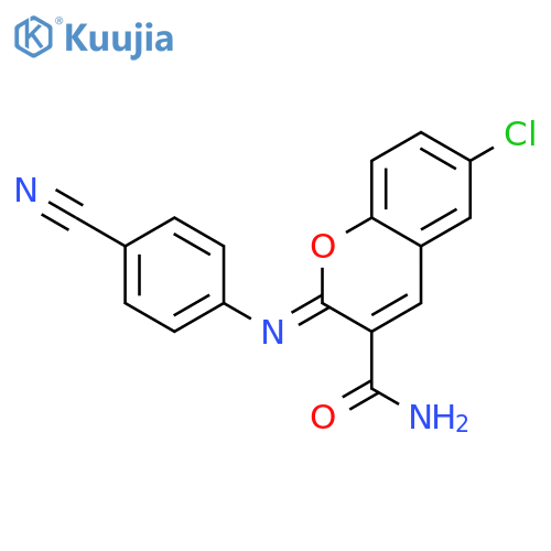 (2Z)-6-chloro-2-[(4-cyanophenyl)imino]-2H-chromene-3-carboxamide structure
