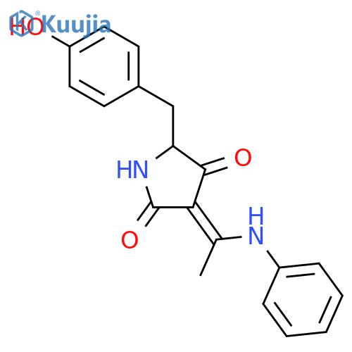 (3Z)-5-(4-hydroxybenzyl)-3-[1-(phenylamino)ethylidene]pyrrolidine-2,4-dione structure