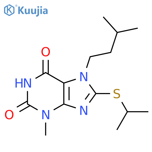 3-methyl-7-(3-methylbutyl)-8-(propan-2-ylsulfanyl)-2,3,6,7-tetrahydro-1H-purine-2,6-dione structure
