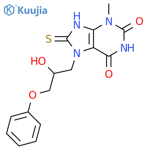 7-(2-hydroxy-3-phenoxypropyl)-3-methyl-8-sulfanyl-2,3,6,7-tetrahydro-1H-purine-2,6-dione structure