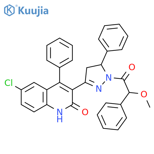 6-chloro-3-1-(2-methoxy-2-phenylacetyl)-5-phenyl-4,5-dihydro-1H-pyrazol-3-yl-4-phenyl-1,2-dihydroquinolin-2-one structure
