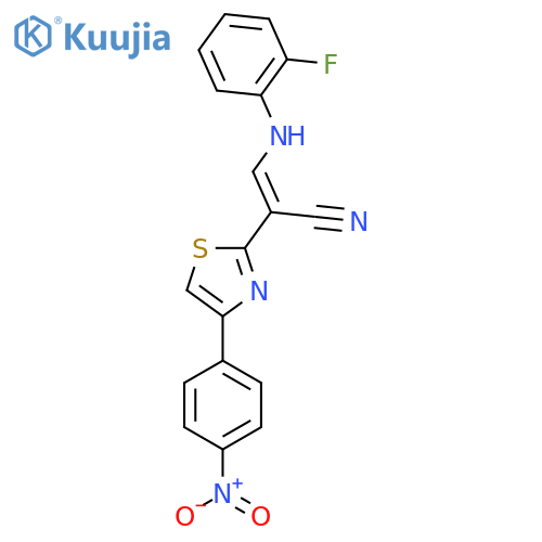 (2E)-3-(2-fluorophenyl)amino-2-4-(4-nitrophenyl)-1,3-thiazol-2-ylprop-2-enenitrile structure