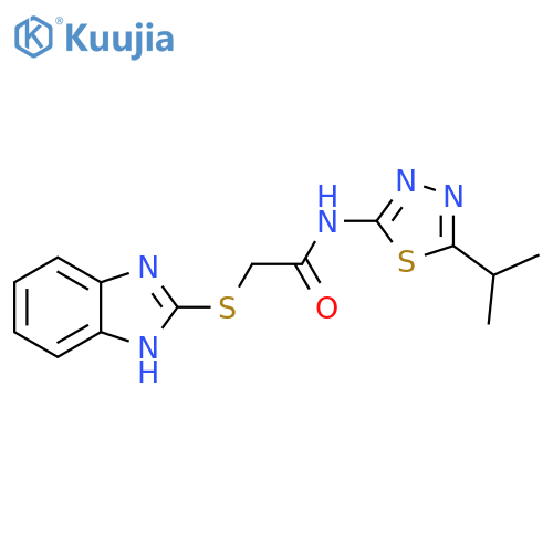 2-(1H-1,3-benzodiazol-2-ylsulfanyl)-N-5-(propan-2-yl)-1,3,4-thiadiazol-2-ylacetamide structure