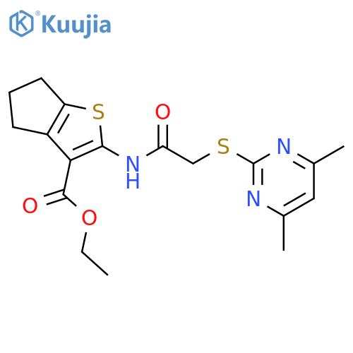ethyl 2-{2-(4,6-dimethylpyrimidin-2-yl)sulfanylacetamido}-4H,5H,6H-cyclopentabthiophene-3-carboxylate structure