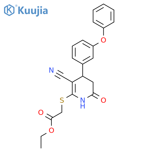 ethyl 2-{3-cyano-6-oxo-4-(3-phenoxyphenyl)-1,4,5,6-tetrahydropyridin-2-ylsulfanyl}acetate structure