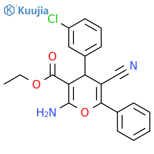 ethyl 2-amino-4-(3-chlorophenyl)-5-cyano-6-phenyl-4H-pyran-3-carboxylate structure