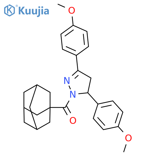 1-(adamantane-1-carbonyl)-3,5-bis(4-methoxyphenyl)-4,5-dihydro-1H-pyrazole structure
