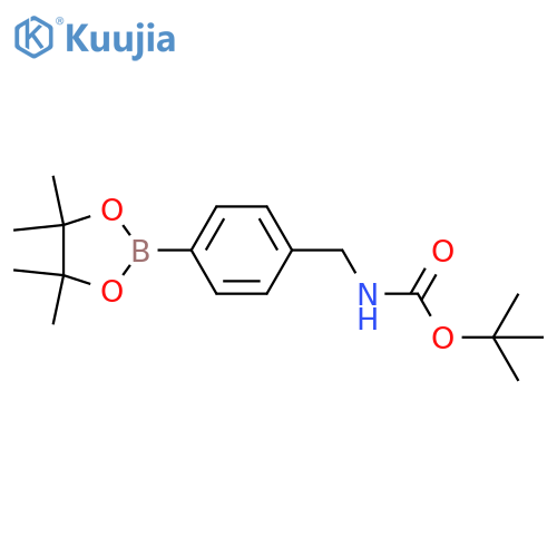 tert-butyl N-[[4-(4,4,5,5-tetramethyl-1,3,2-dioxaborolan-2-yl)phenyl]methyl]carbamate structure