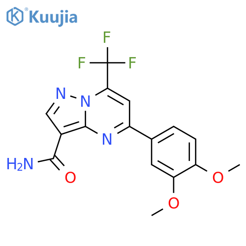 <br>5-(3,4-Dimethoxy-phenyl)-7-trifluoromethyl-pyrazolo[1,5-a]pyrimidine-3-carb oxylic acid amide structure