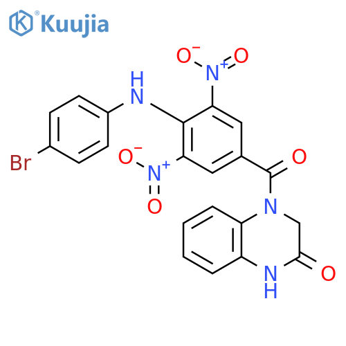 4-{4-(4-bromophenyl)amino-3,5-dinitrobenzoyl}-1,2,3,4-tetrahydroquinoxalin-2-one structure