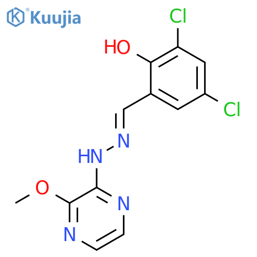 BENZALDEHYDE, 3,5-DICHLORO-2-HYDROXY-, (3-METHOXYPYRAZINYL)HYDRAZONE structure