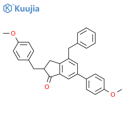 1H-Inden-1-one,2,3-dihydro-6-(4-methoxyphenyl)-2-[(4-methoxyphenyl)methyl]-4-(phenylmethyl)- structure