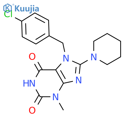 7-(4-chlorophenyl)methyl-3-methyl-8-(piperidin-1-yl)-2,3,6,7-tetrahydro-1H-purine-2,6-dione structure