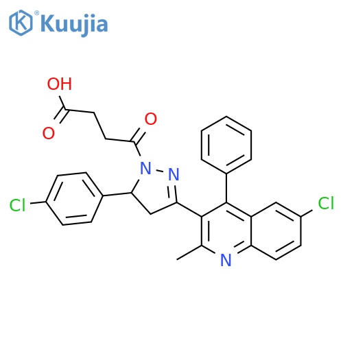 4-3-(6-chloro-2-methyl-4-phenylquinolin-3-yl)-5-(4-chlorophenyl)-4,5-dihydro-1H-pyrazol-1-yl-4-oxobutanoic acid structure