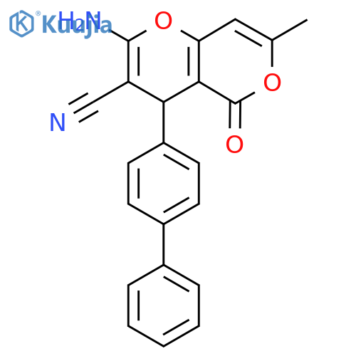 2-Amino-7-methyl-5-oxo-4-(4-phenylphenyl)-4H-pyrano[3,2-c]pyran-3-carbonitrile structure