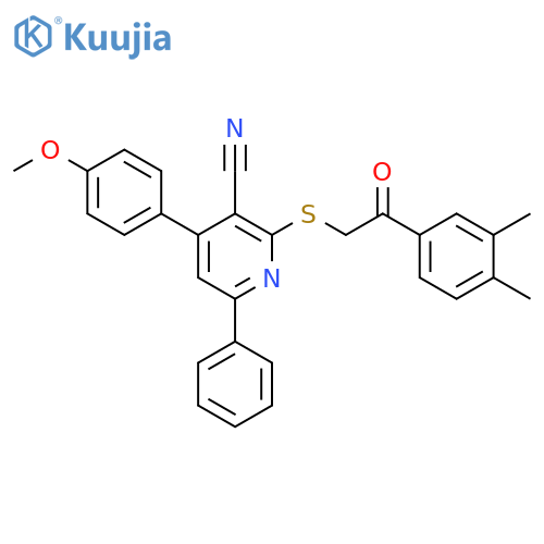 <br>2-[2-(3,4-Dimethyl-phenyl)-2-oxo-ethylsulfanyl]-4-(4-methoxy-phenyl)-6-phen yl-nicotinonitrile structure