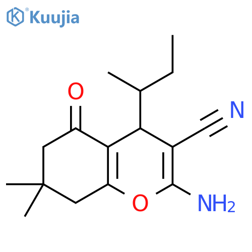 2-amino-4-(butan-2-yl)-7,7-dimethyl-5-oxo-5,6,7,8-tetrahydro-4H-chromene-3-carbonitrile structure