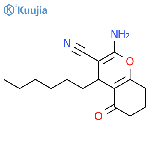 2-amino-4-hexyl-5-oxo-5,6,7,8-tetrahydro-4H-chromene-3-carbonitrile structure