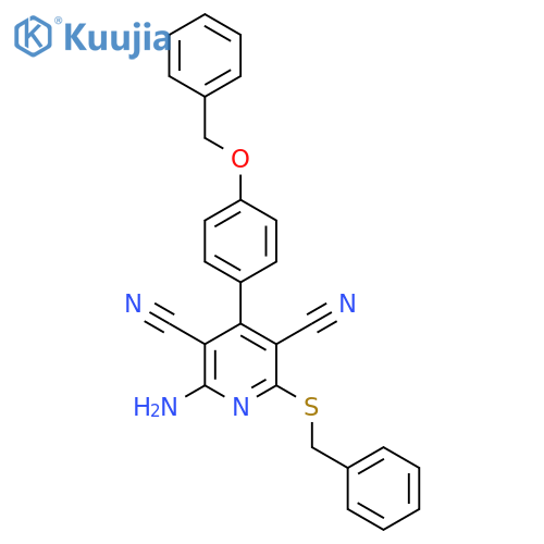 2-amino-4-4-(benzyloxy)phenyl-6-(benzylsulfanyl)pyridine-3,5-dicarbonitrile structure