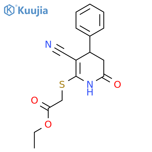 ethyl 2-(3-cyano-6-oxo-4-phenyl-1,4,5,6-tetrahydropyridin-2-yl)sulfanylacetate structure