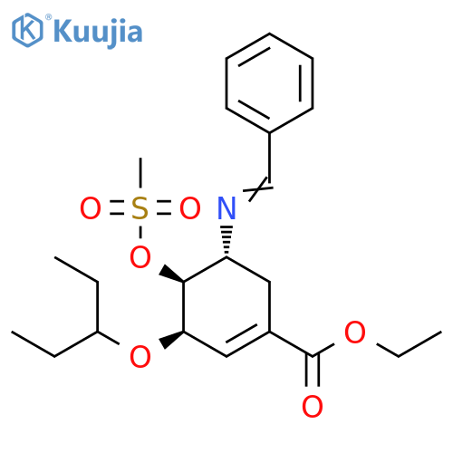 1-Cyclohexene-1-carboxylic acid, 3-(1-ethylpropoxy)-4-[(methylsulfonyl)oxy]-5-[(phenylmethylene)amino]-, ethyl ester, (3R,4S,5R)- structure