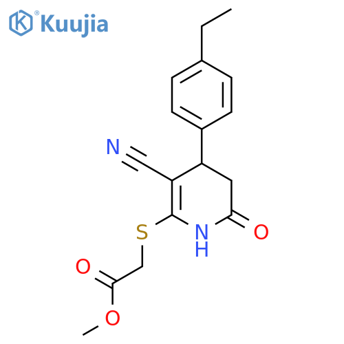 methyl 2-{3-cyano-4-(4-ethylphenyl)-6-oxo-1,4,5,6-tetrahydropyridin-2-ylsulfanyl}acetate structure