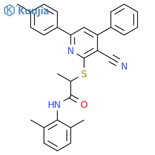 <br>2-(3-Cyano-4-phenyl-6-p-tolyl-pyridin-2-ylsulfanyl)-N-(2,6-dimethyl-phenyl) -propionamide structure