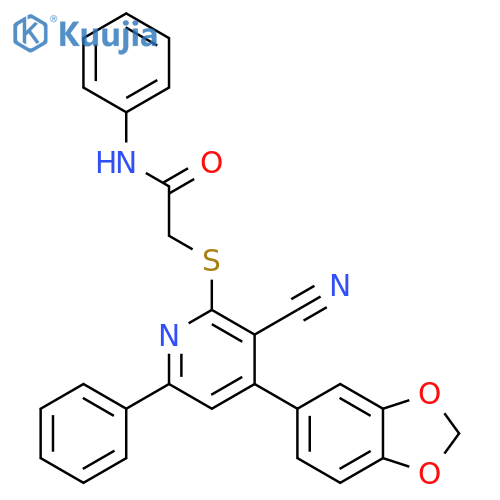 <br>2-(4-Benzo[1,3]dioxol-5-yl-3-cyano-6-phenyl-pyridin-2-ylsulfanyl)-N-phenyl- acetamide structure