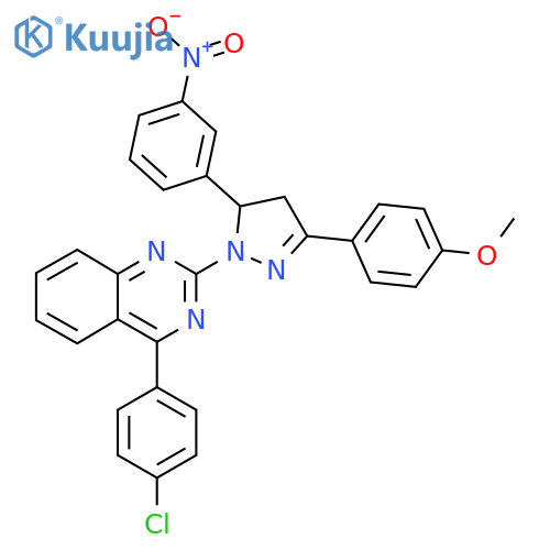 4-(4-chlorophenyl)-2-3-(4-methoxyphenyl)-5-(3-nitrophenyl)-4,5-dihydro-1H-pyrazol-1-ylquinazoline structure