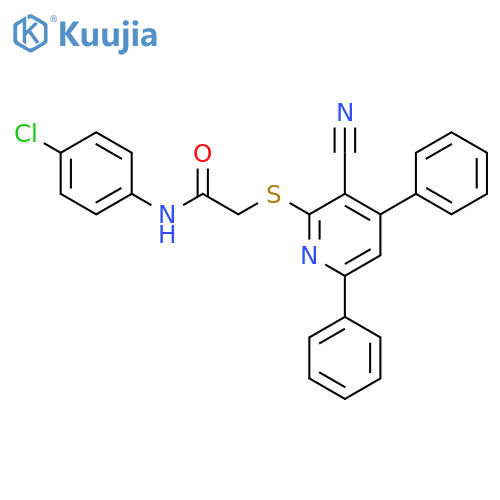 N-(4-Chloro-phenyl)-2-(3-cyano-4,6-diphenyl-pyridin-2-ylsulfanyl)-acetamide structure