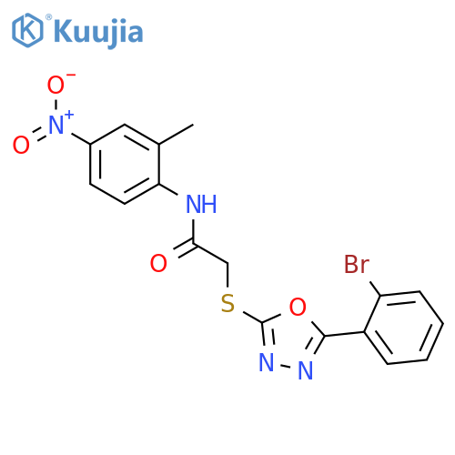 <br>2-[5-(2-Bromo-phenyl)-[1,3,4]oxadiazol-2-ylsulfanyl]-N-(2-methyl-4-nitro-ph enyl)-acetamide structure