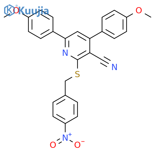 4,6-Bis-(4-methoxy-phenyl)-2-(4-nitro-benzylsulfanyl)-nicotinonitrile structure