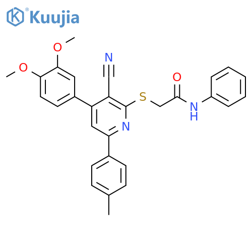 <br>2-[3-Cyano-4-(3,4-dimethoxy-phenyl)-6-p-tolyl-pyridin-2-ylsulfanyl]-N-pheny l-acetamide structure