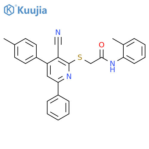 2-(3-Cyano-6-phenyl-4-p-tolyl-pyridin-2-ylsulfanyl)-N-o-tolyl-acetamide structure