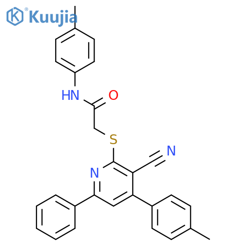 2-(3-Cyano-6-phenyl-4-p-tolyl-pyridin-2-ylsulfanyl)-N-p-tolyl-acetamide structure