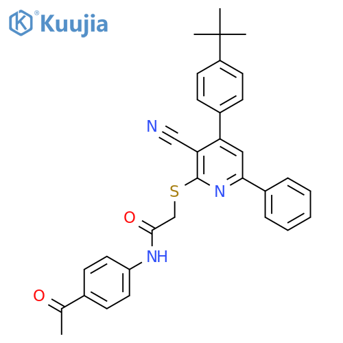 <br>N-(4-Acetyl-phenyl)-2-[4-(4-tert-butyl-phenyl)-3-cyano-6-phenyl-pyridin-2-y lsulfanyl]-acetamide structure