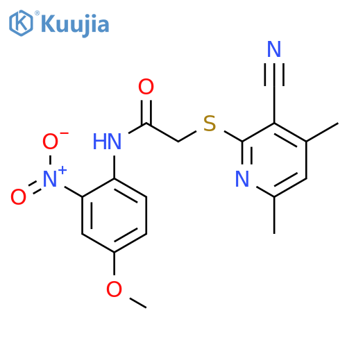 <br>2-(3-Cyano-4,6-dimethyl-pyridin-2-ylsulfanyl)-N-(4-methoxy-2-nitro-phenyl)- acetamide structure