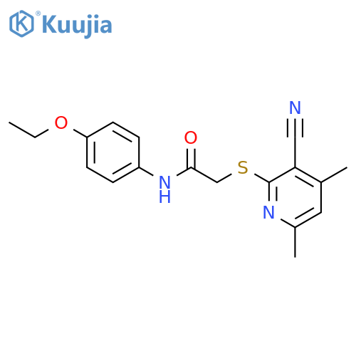 2-(3-Cyano-4,6-dimethyl-pyridin-2-ylsulfanyl)-N-(4-ethoxy-phenyl)-acetamide structure