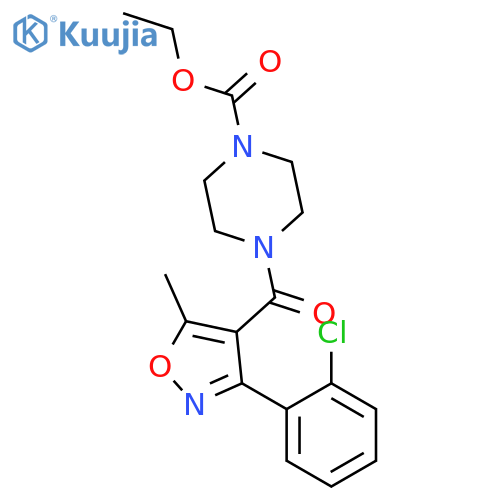 <br>ethyl 4-(3-(2-chlorophenyl)-5-methylisoxazole-4-carbonyl)piperazine-1-carbo xylate structure