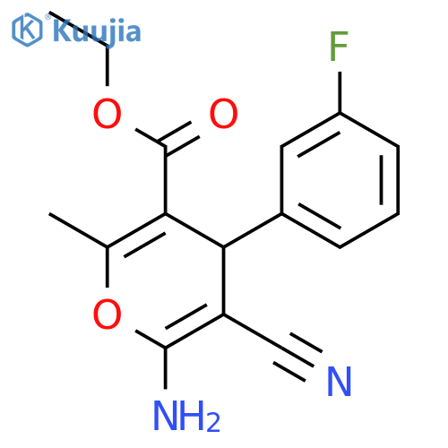 <br>6-Amino-5-cyano-4-(3-fluoro-phenyl)-2-methyl-4H-pyran-3-carboxylic acid eth yl ester structure