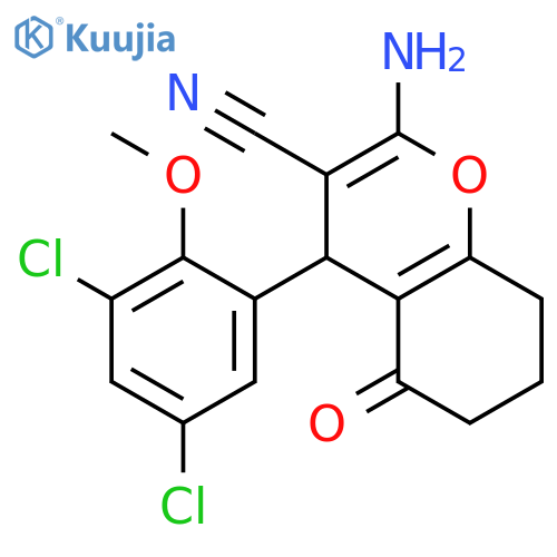 <br>2-Amino-4-(3,5-dichloro-2-methoxy-phenyl)-5-oxo-5,6,7,8-tetrahydro-4H-chrom ene-3-carbonitrile structure