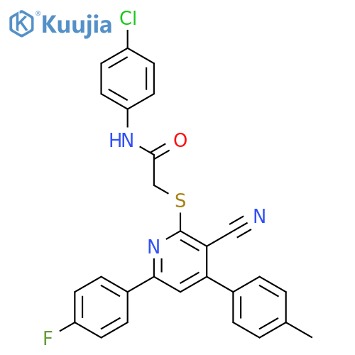 <br>N-(4-Chloro-phenyl)-2-[3-cyano-6-(4-fluoro-phenyl)-4-p-tolyl-pyridin-2-ylsu lfanyl]-acetamide structure