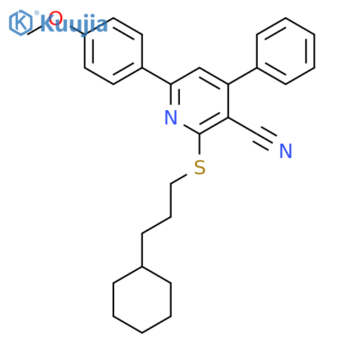<br>2-(3-Cyclohexyl-propylsulfanyl)-6-(4-methoxy-phenyl)-4-phenyl-nicotinonitri le structure