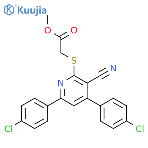<br>[4,6-Bis-(4-chloro-phenyl)-3-cyano-pyridin-2-ylsulfanyl]-acetic acid methyl  ester structure