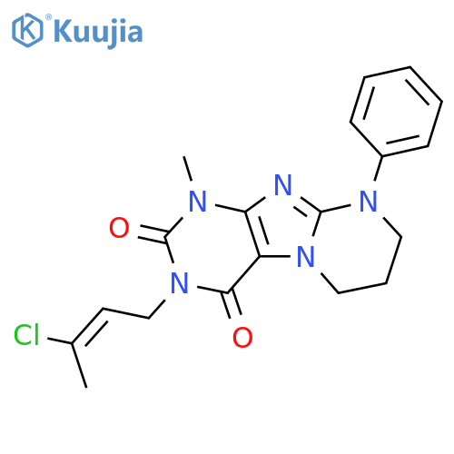 3-(2E)-3-chlorobut-2-en-1-yl-1-methyl-9-phenyl-1H,2H,3H,4H,6H,7H,8H,9H-pyrimido1,2-gpurine-2,4-dione structure