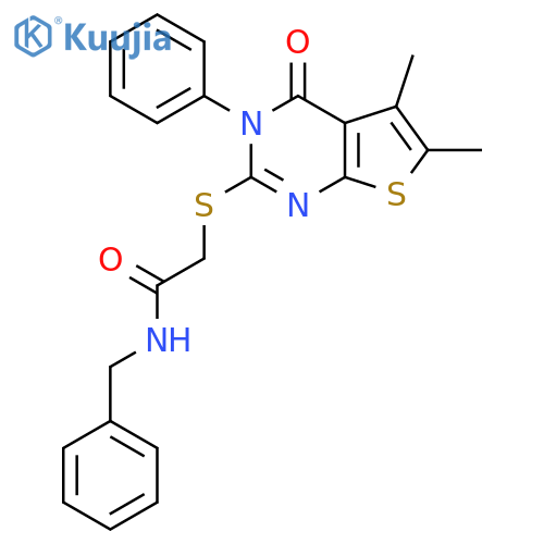 N-benzyl-2-({5,6-dimethyl-4-oxo-3-phenyl-3H,4H-thieno[2,3-d]pyrimidin-2-yl}sulfanyl)acetamide structure