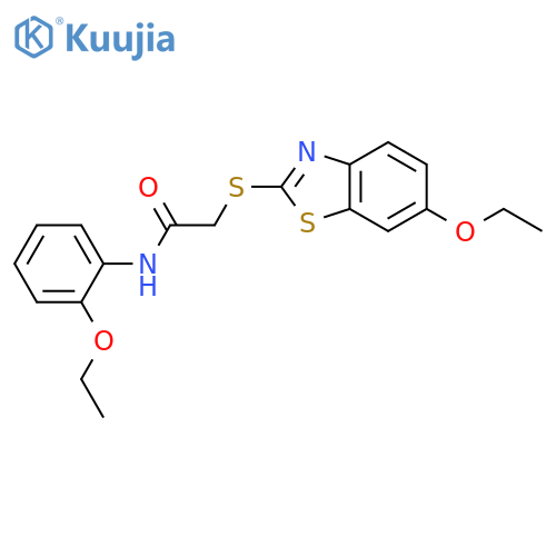 2-[(6-ethoxy-1,3-benzothiazol-2-yl)sulfanyl]-N-(2-ethoxyphenyl)acetamide structure