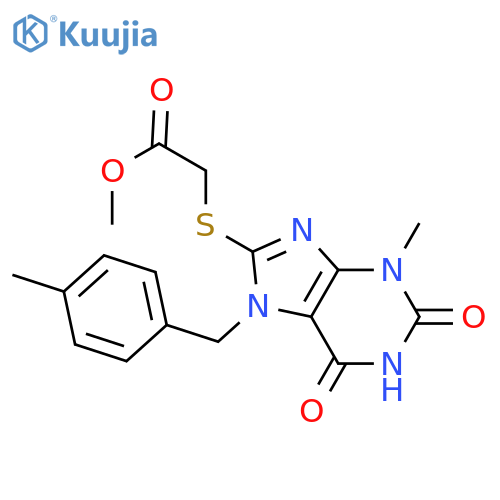 methyl 2-({3-methyl-7-(4-methylphenyl)methyl-2,6-dioxo-2,3,6,7-tetrahydro-1H-purin-8-yl}sulfanyl)acetate structure