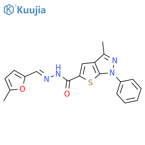 3-methyl-N'-[(5-methyl-2-furyl)methylene]-1-phenyl-1H-thieno[2,3-c]pyrazole-5-carbohydrazide structure