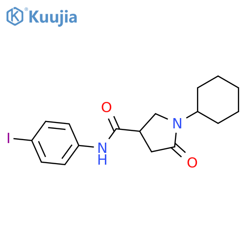 1-cyclohexyl-N-(4-iodophenyl)-5-oxopyrrolidine-3-carboxamide structure